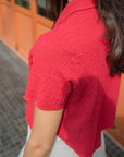 Textured Short-Sleeve Button-Up