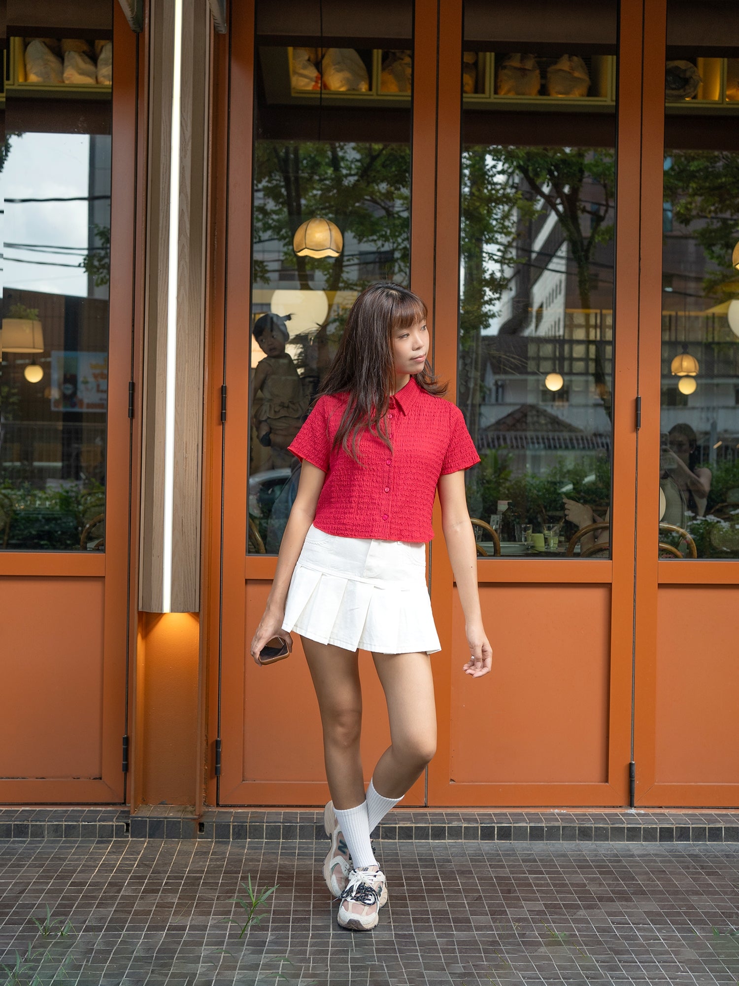 Textured Short-Sleeve Button-Up