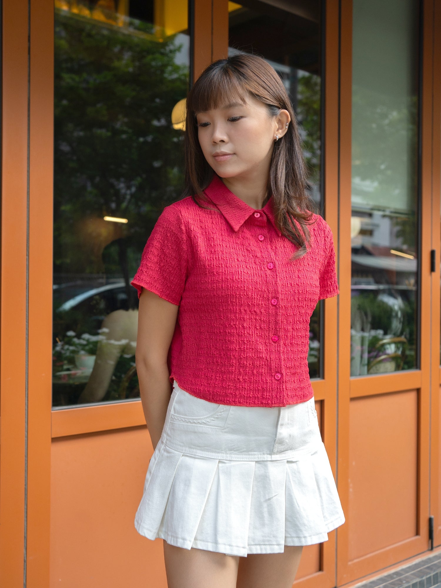 Textured Short-Sleeve Button-Up