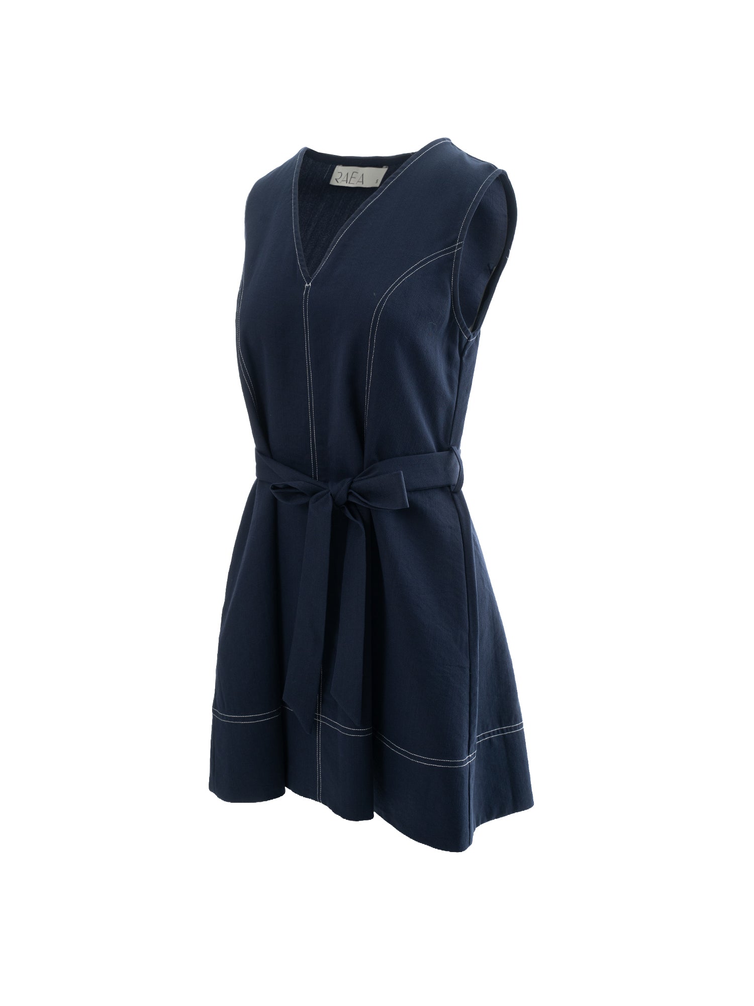 Contrast-Stitch Belted Dress