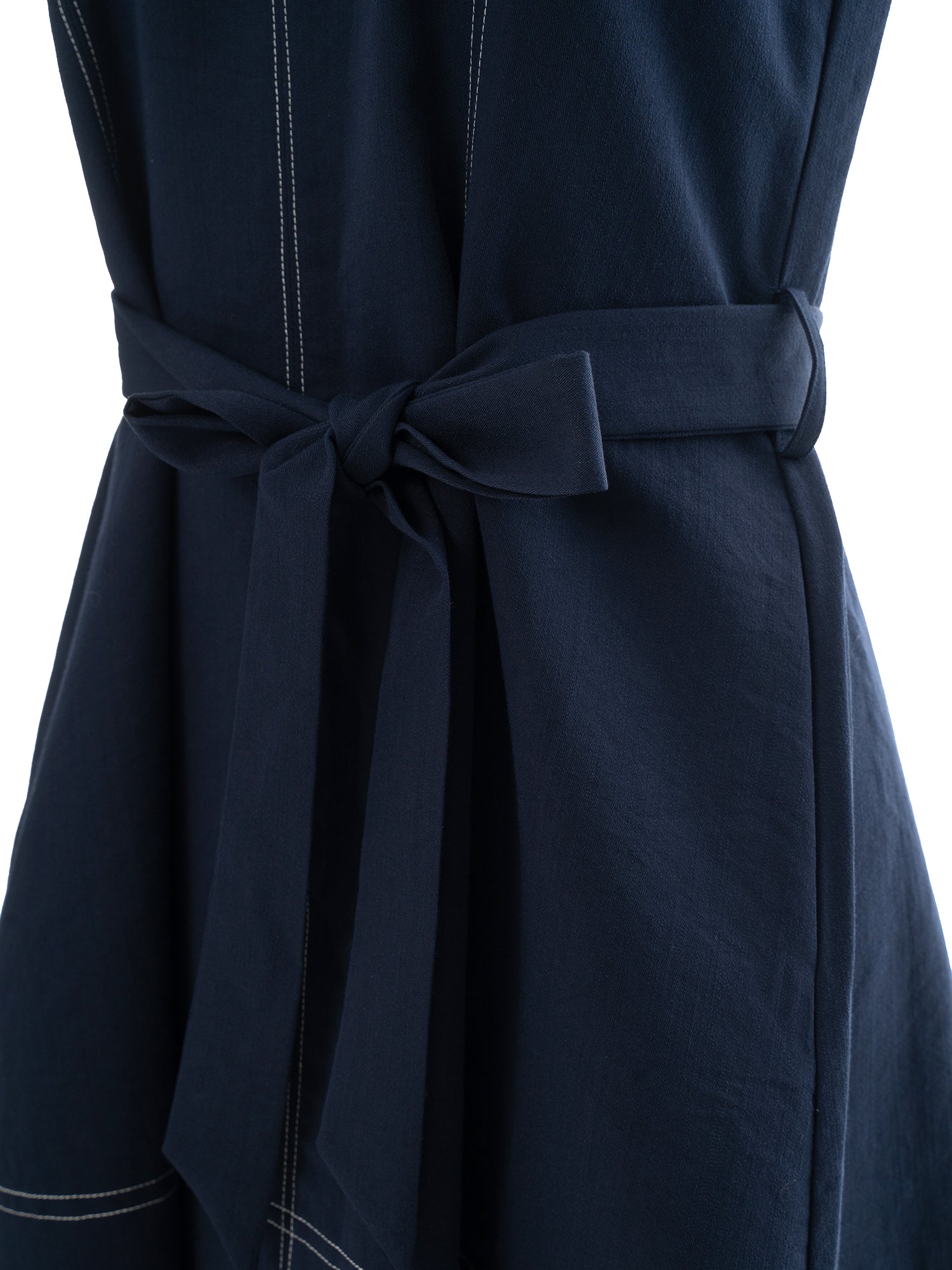 Contrast-Stitch Belted Dress
