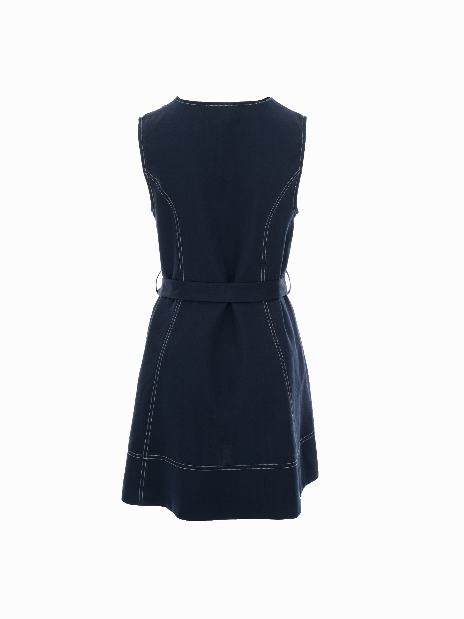Contrast-Stitch Belted Dress