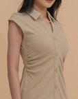 Button-Front Design Collared Midi Dress