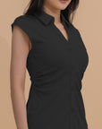 Button-Front Design Collared Midi Dress