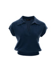 Polo-Collar V-Neck Knit Top