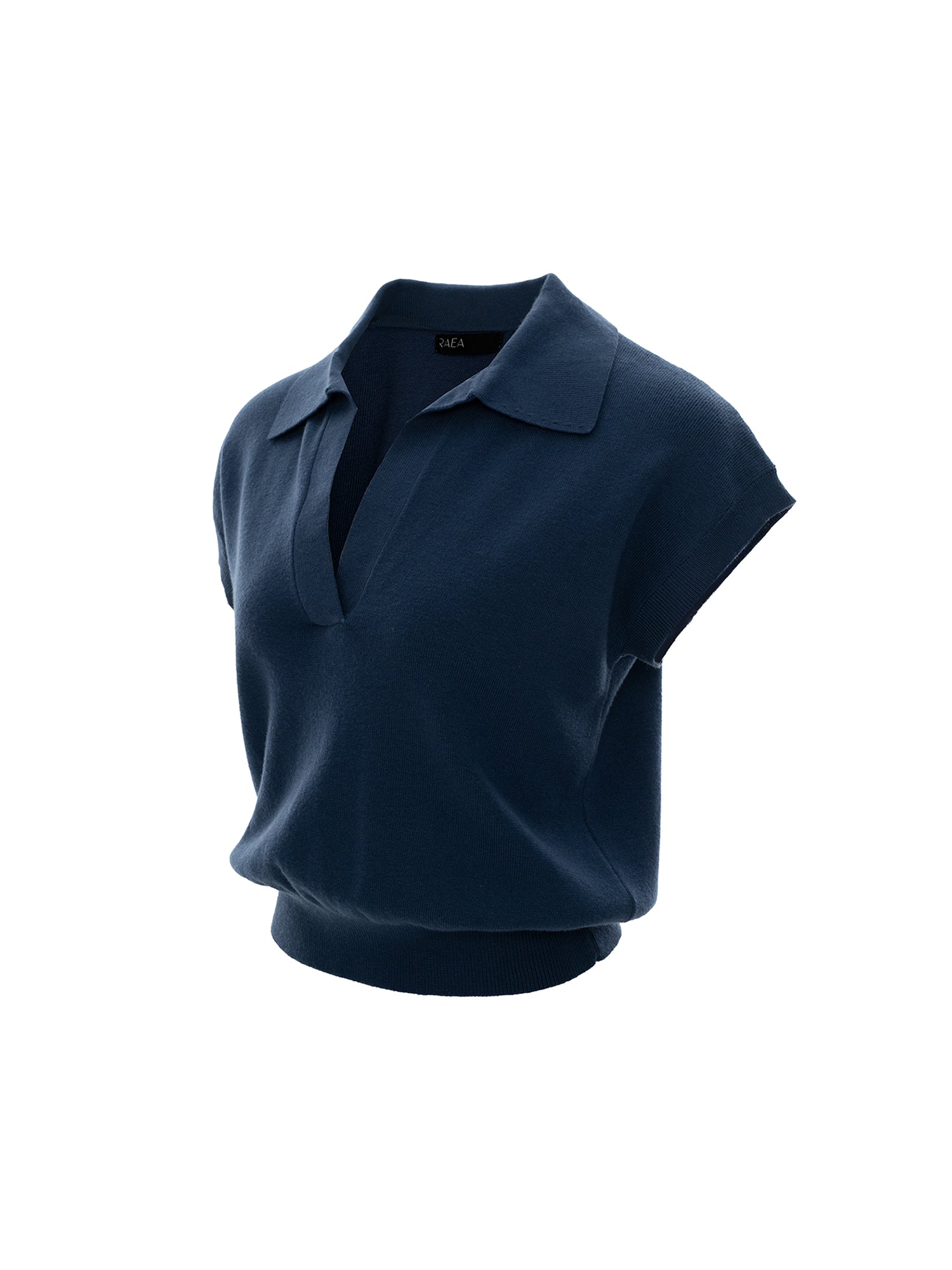 Polo-Collar V-Neck Knit Top