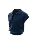 Polo-Collar V-Neck Knit Top
