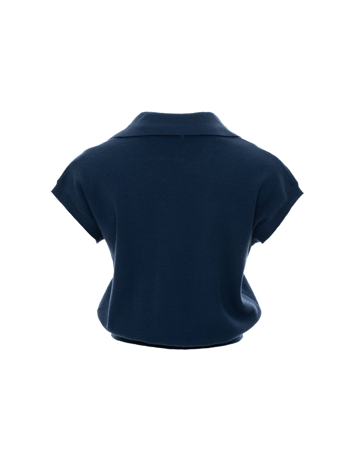 Polo-Collar V-Neck Knit Top