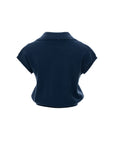 Polo-Collar V-Neck Knit Top