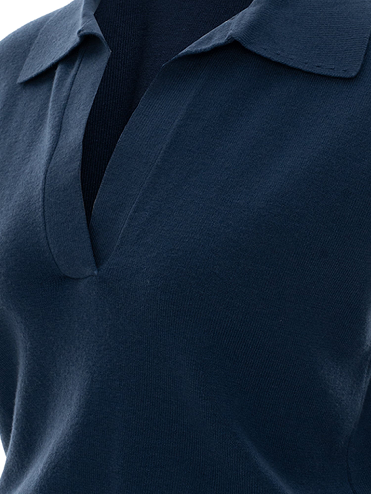 Polo-Collar V-Neck Knit Top