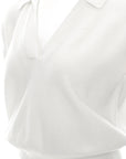 Polo-Collar V-Neck Knit Top