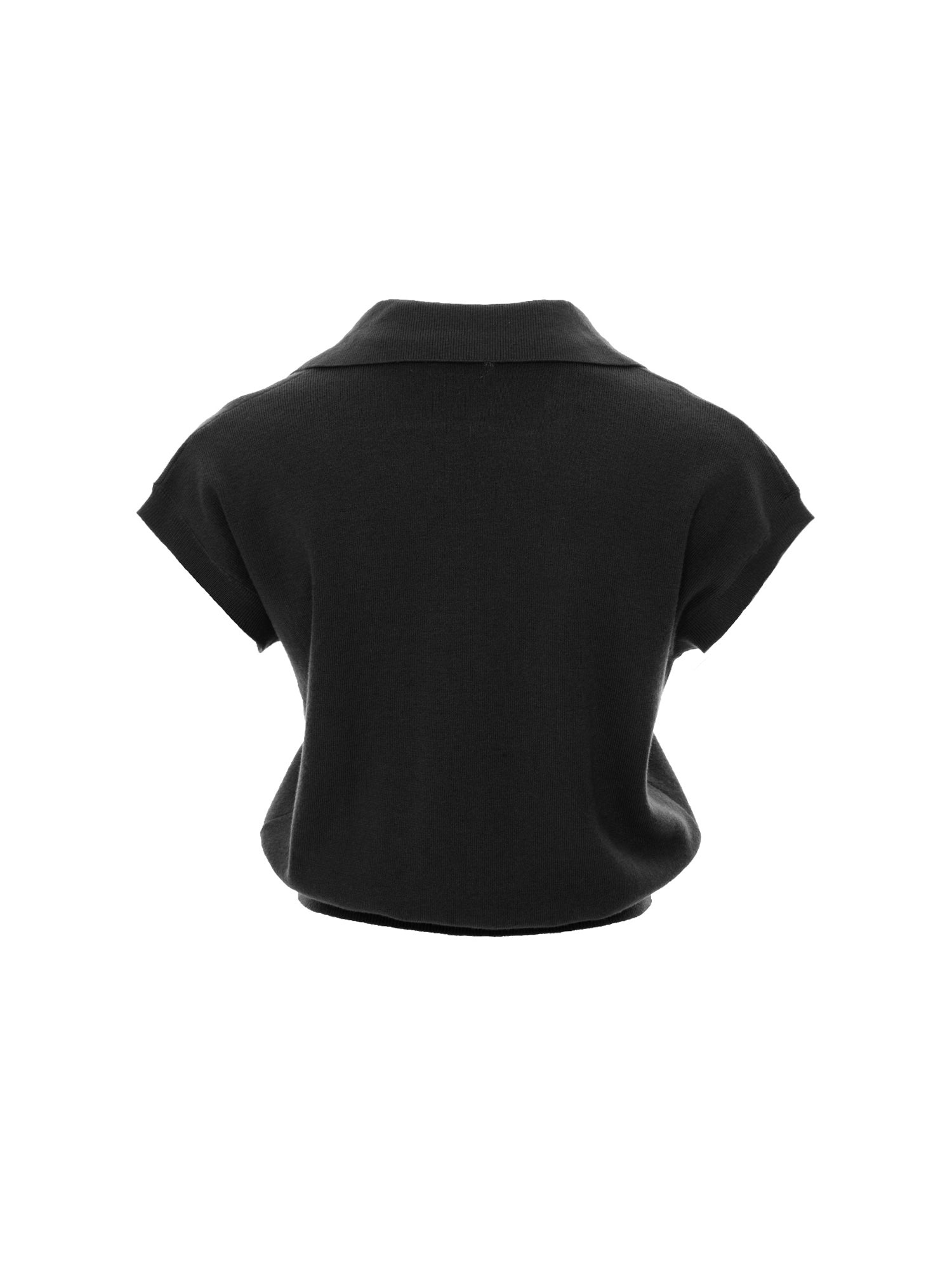 Polo-Collar V-Neck Knit Top