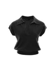 Polo-Collar V-Neck Knit Top