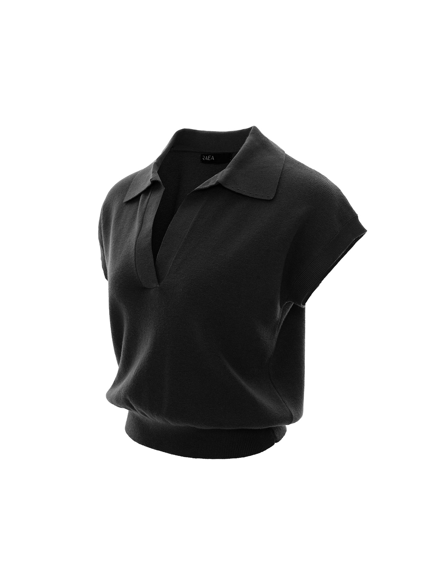Polo-Collar V-Neck Knit Top