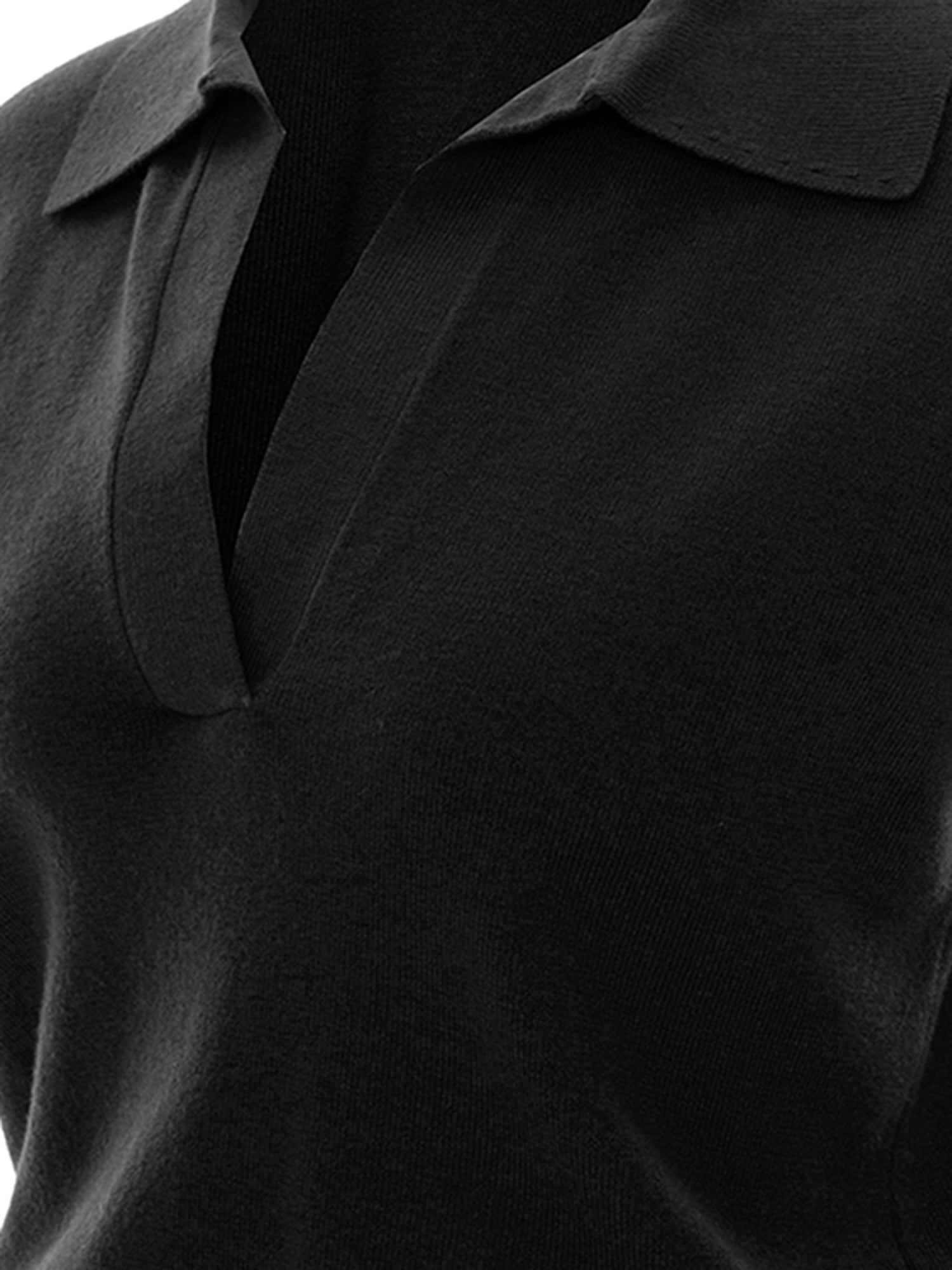 Polo-Collar V-Neck Knit Top