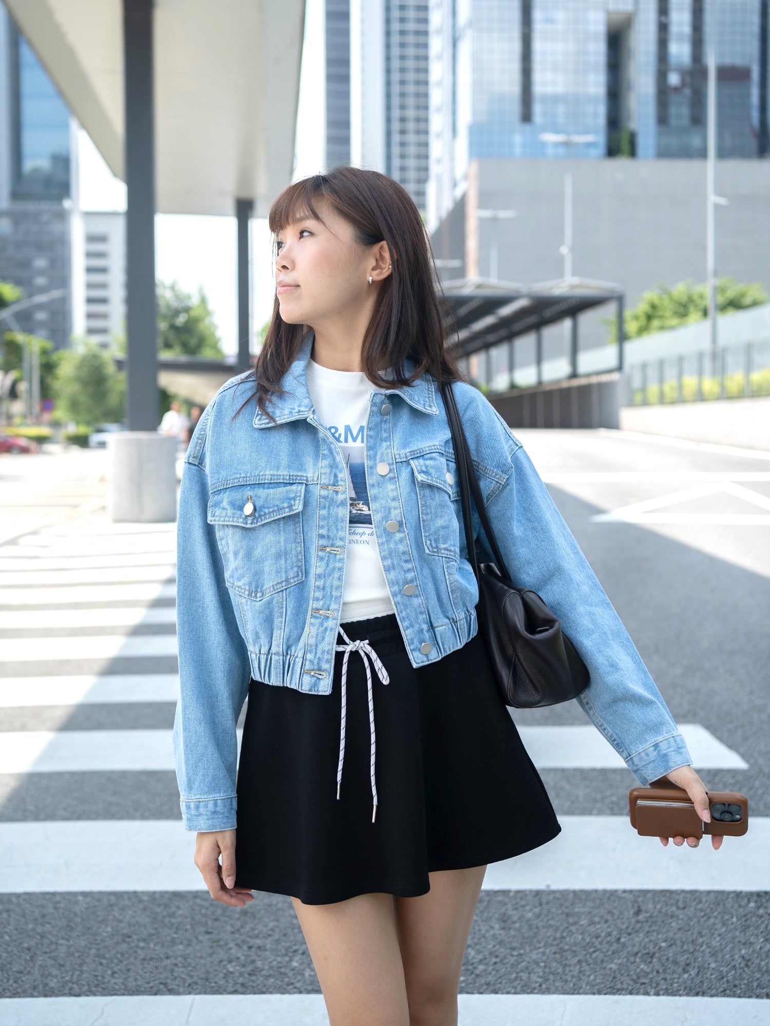 Classic Denim Jacket with Elastic Hem