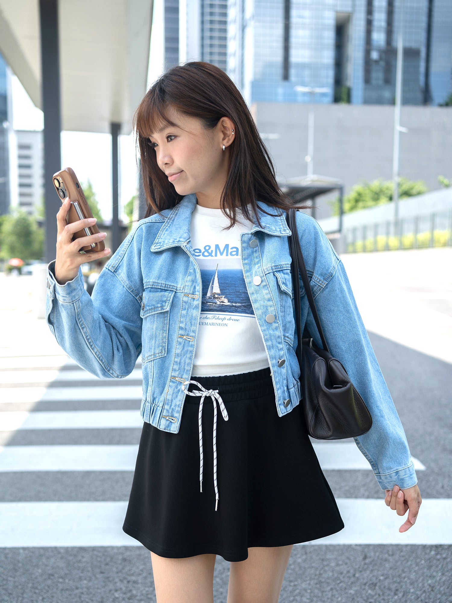 Classic Denim Jacket with Elastic Hem
