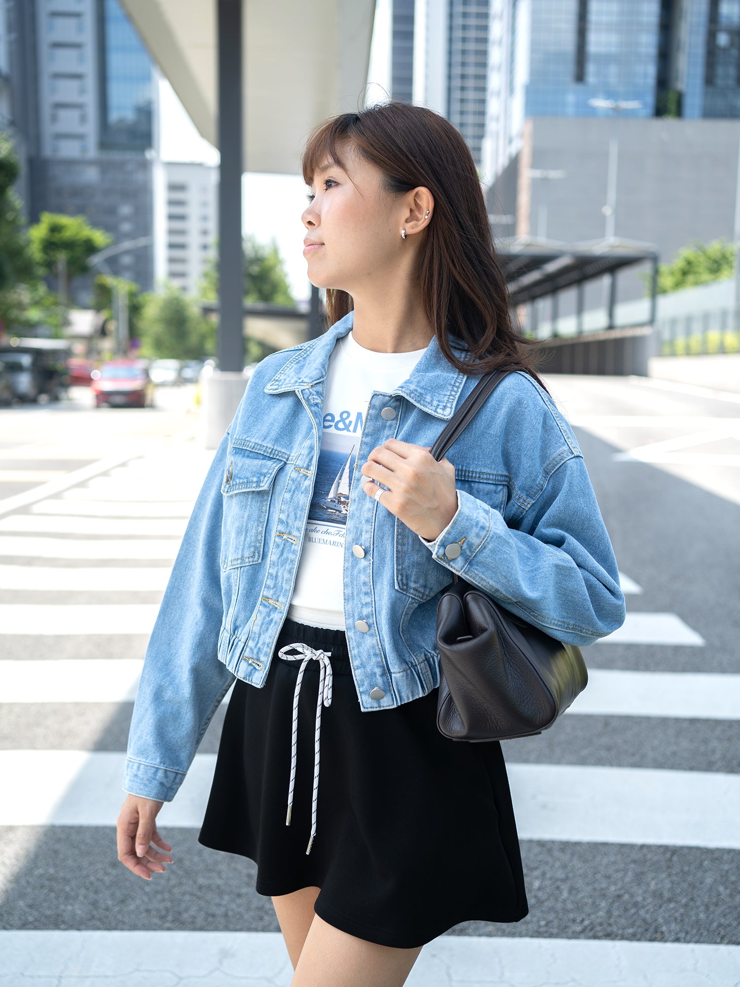 Classic Denim Jacket with Elastic Hem