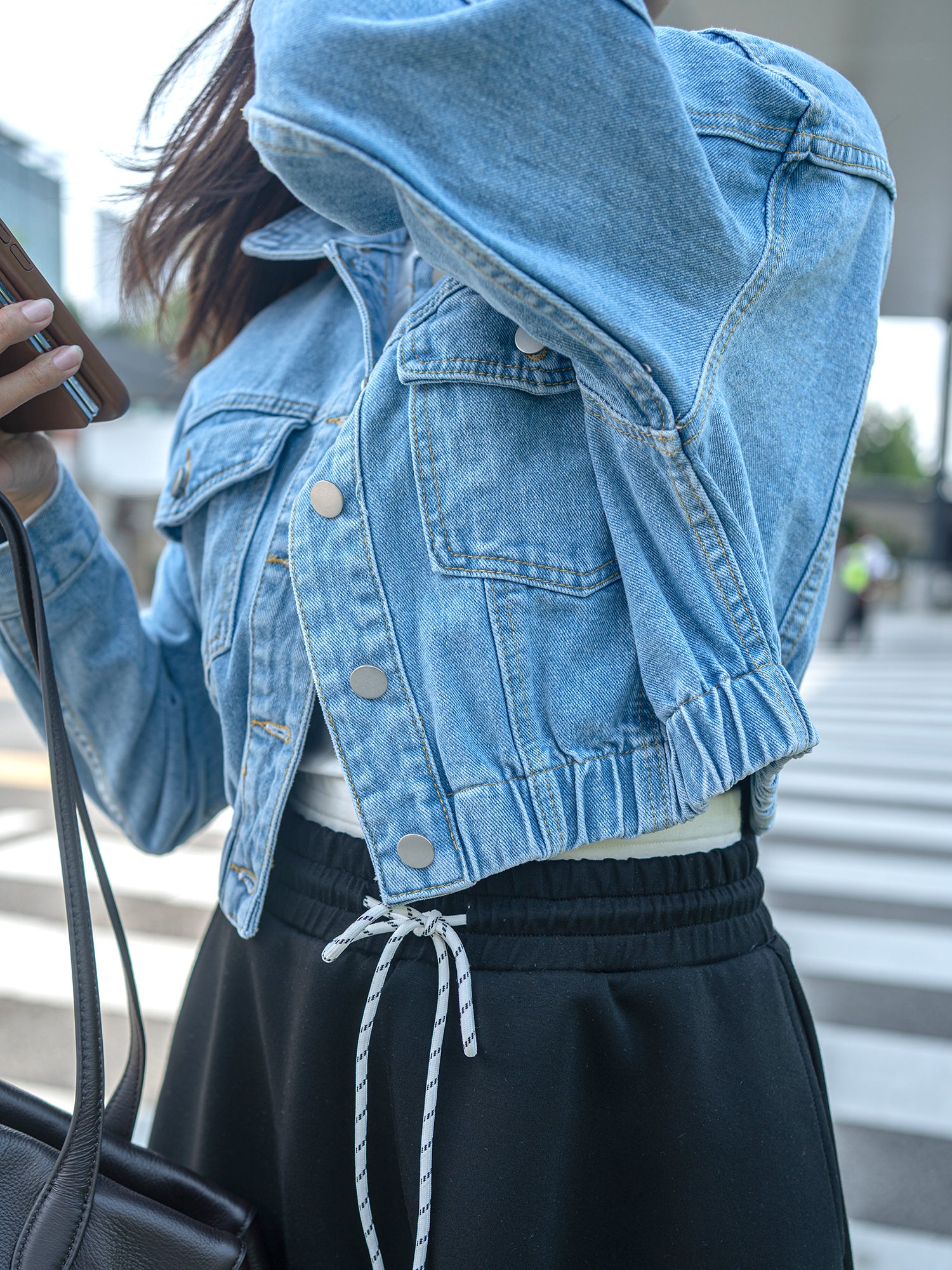 Classic Denim Jacket with Elastic Hem