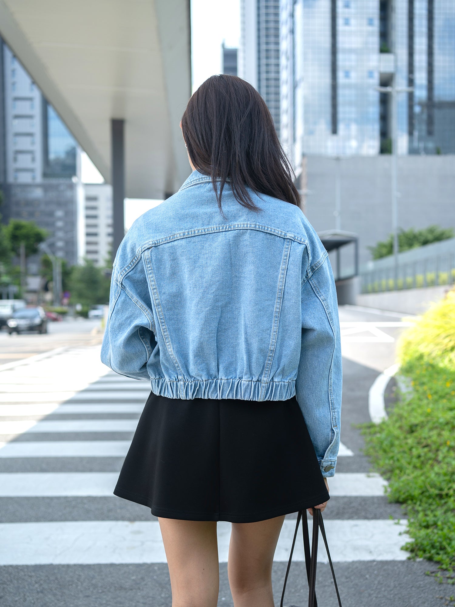 Classic Denim Jacket with Elastic Hem