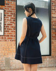 Contrast-Stitch Belted Dress