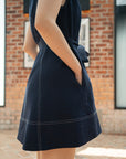 Contrast-Stitch Belted Dress