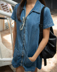 Zip-Front Denim Mini Dress