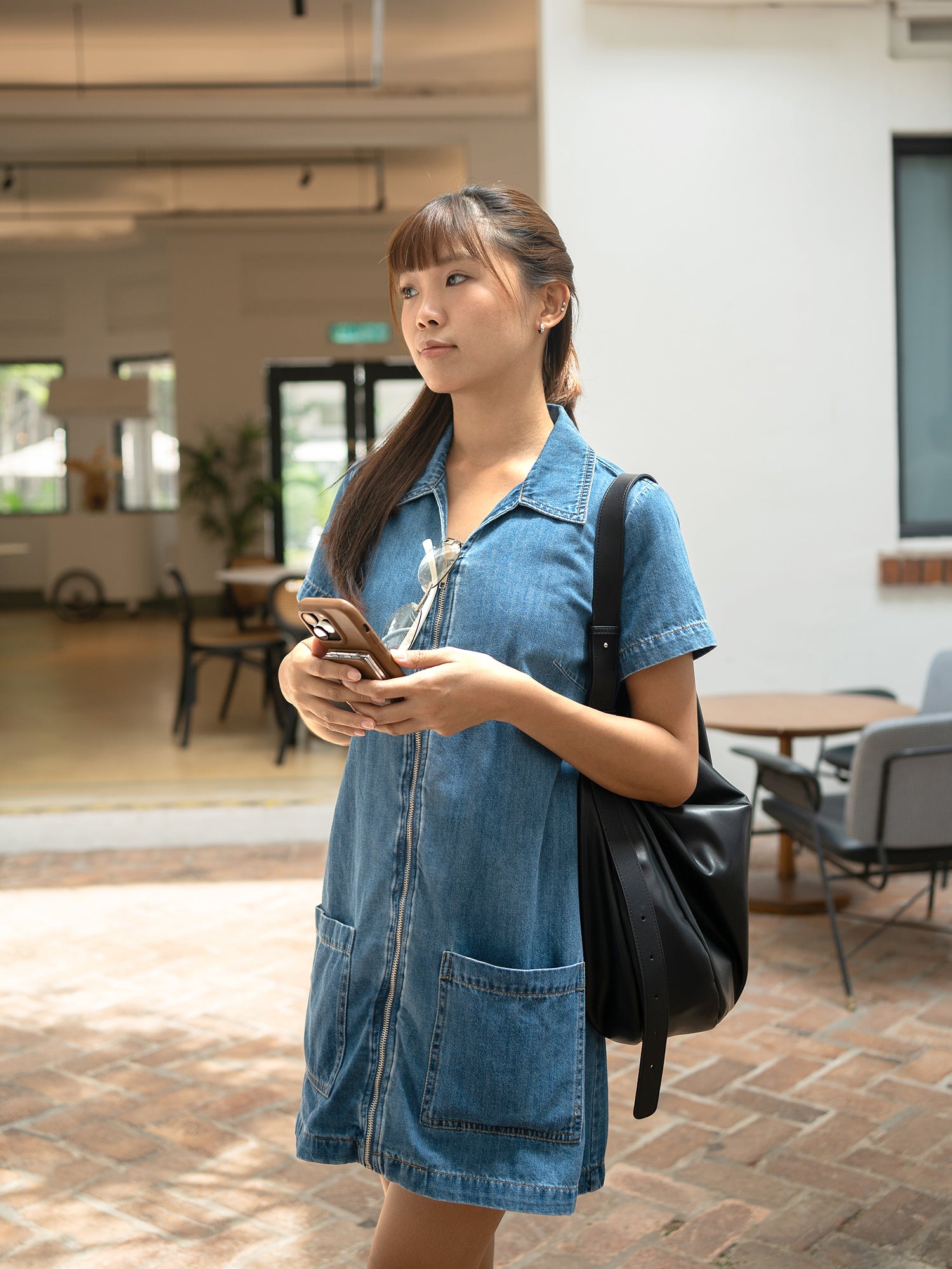 Zip-Front Denim Mini Dress