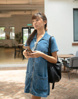 Zip-Front Denim Mini Dress