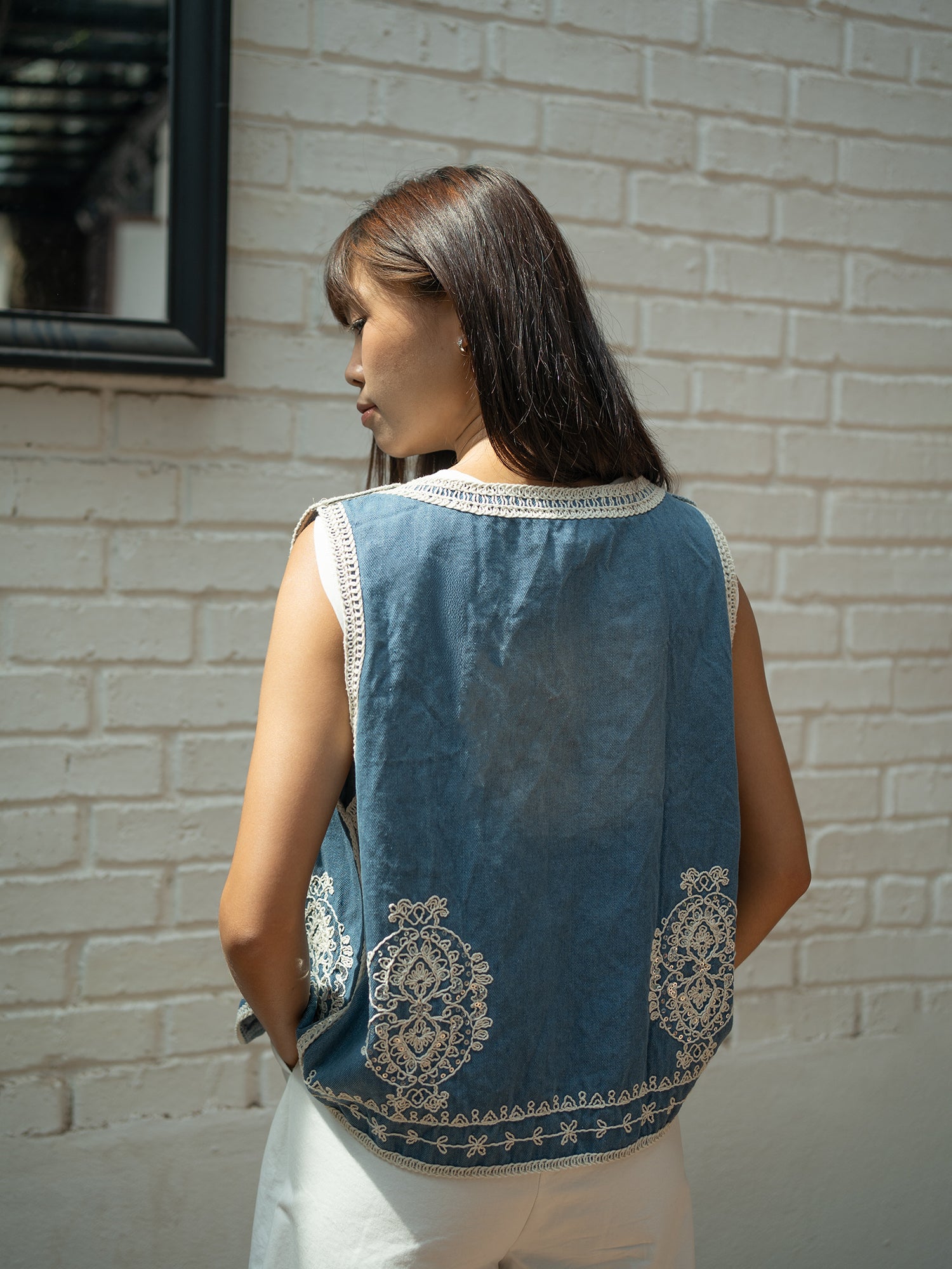 Embroidered Boho Denim Vest