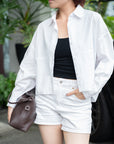 Seam-Detail Boxy Button-Up Blouse