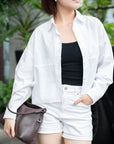 Seam-Detail Boxy Button-Up Blouse