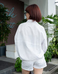 Seam-Detail Boxy Button-Up Blouse