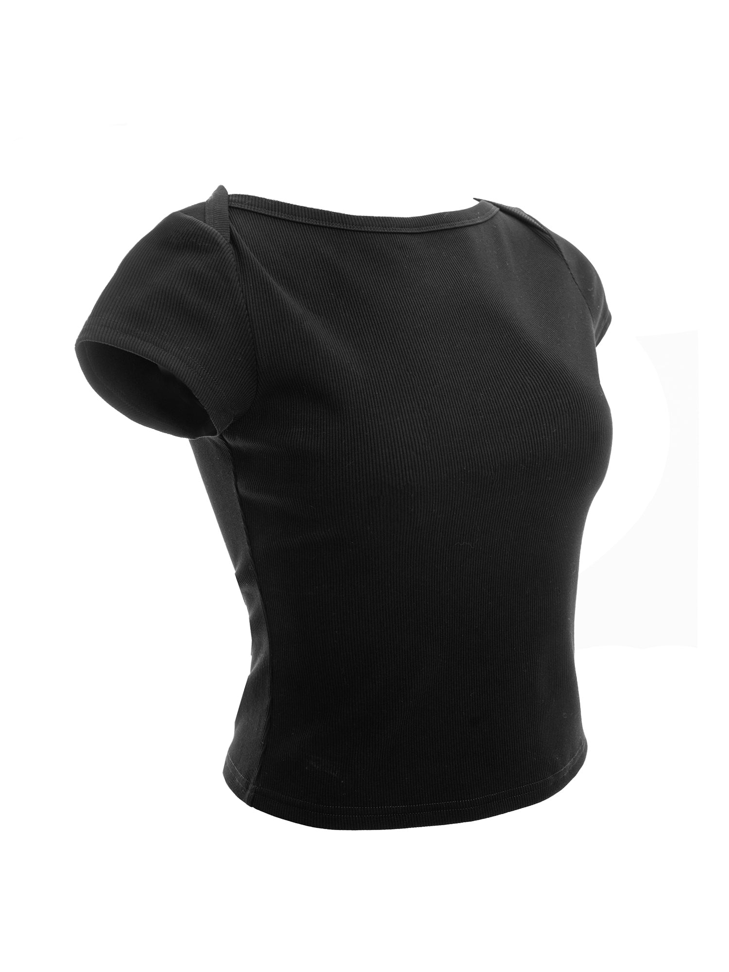 Ribbed Knit Short-Sleeve Boat Neck Top