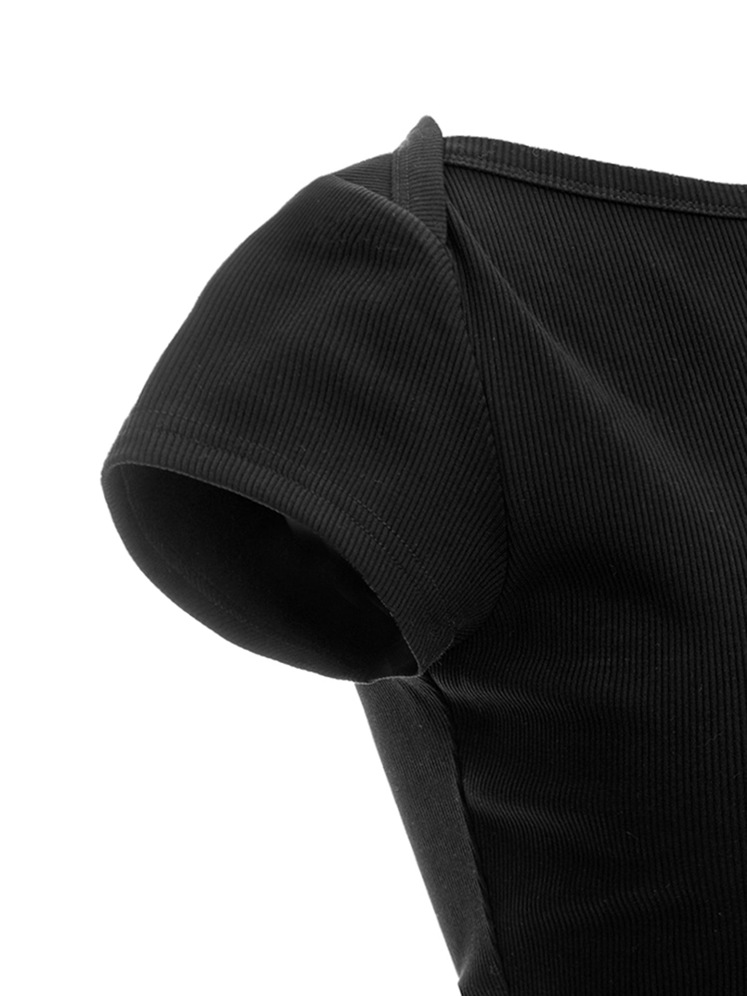 Ribbed Knit Short-Sleeve Boat Neck Top