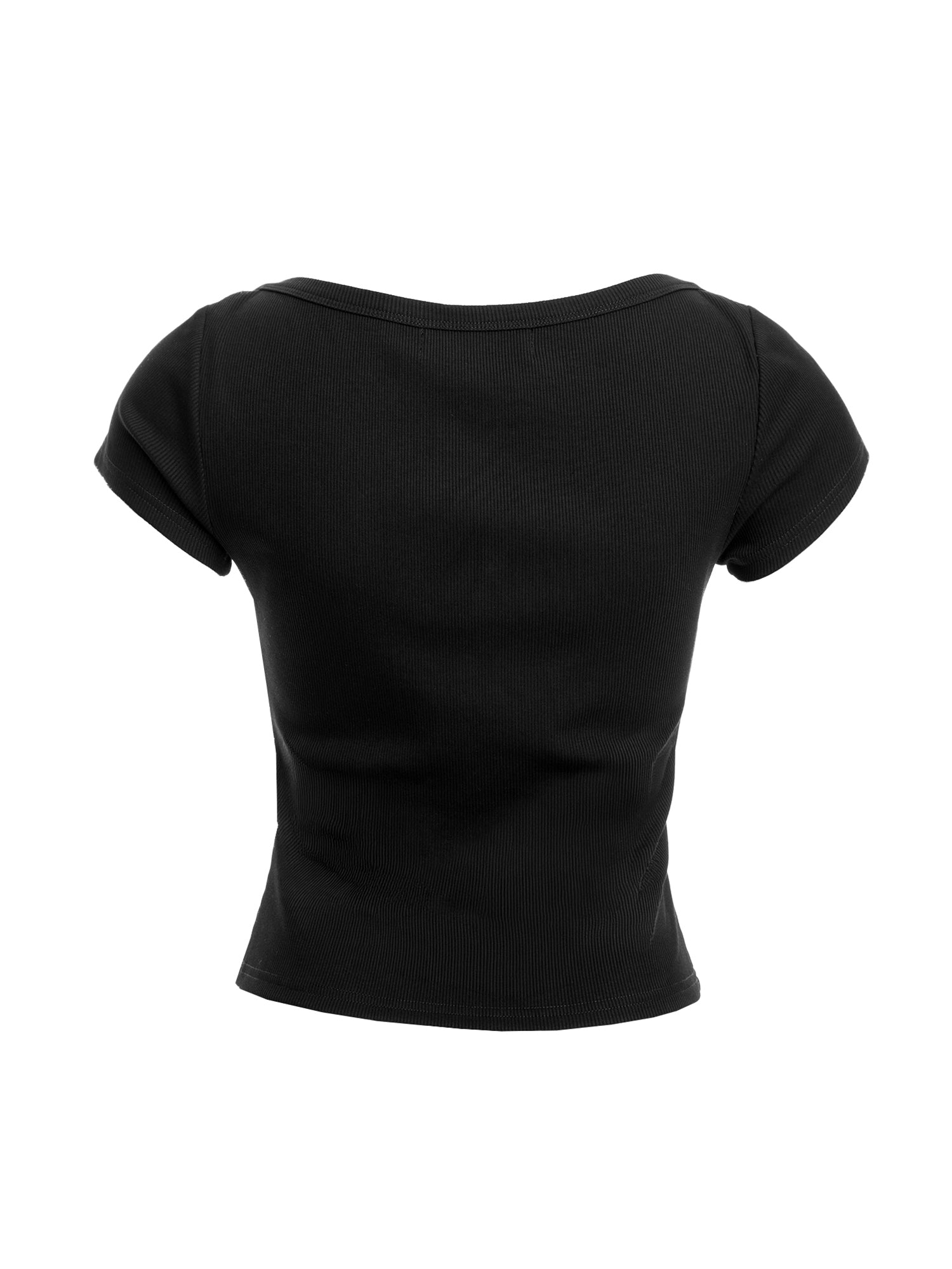 Ribbed Knit Short-Sleeve Boat Neck Top