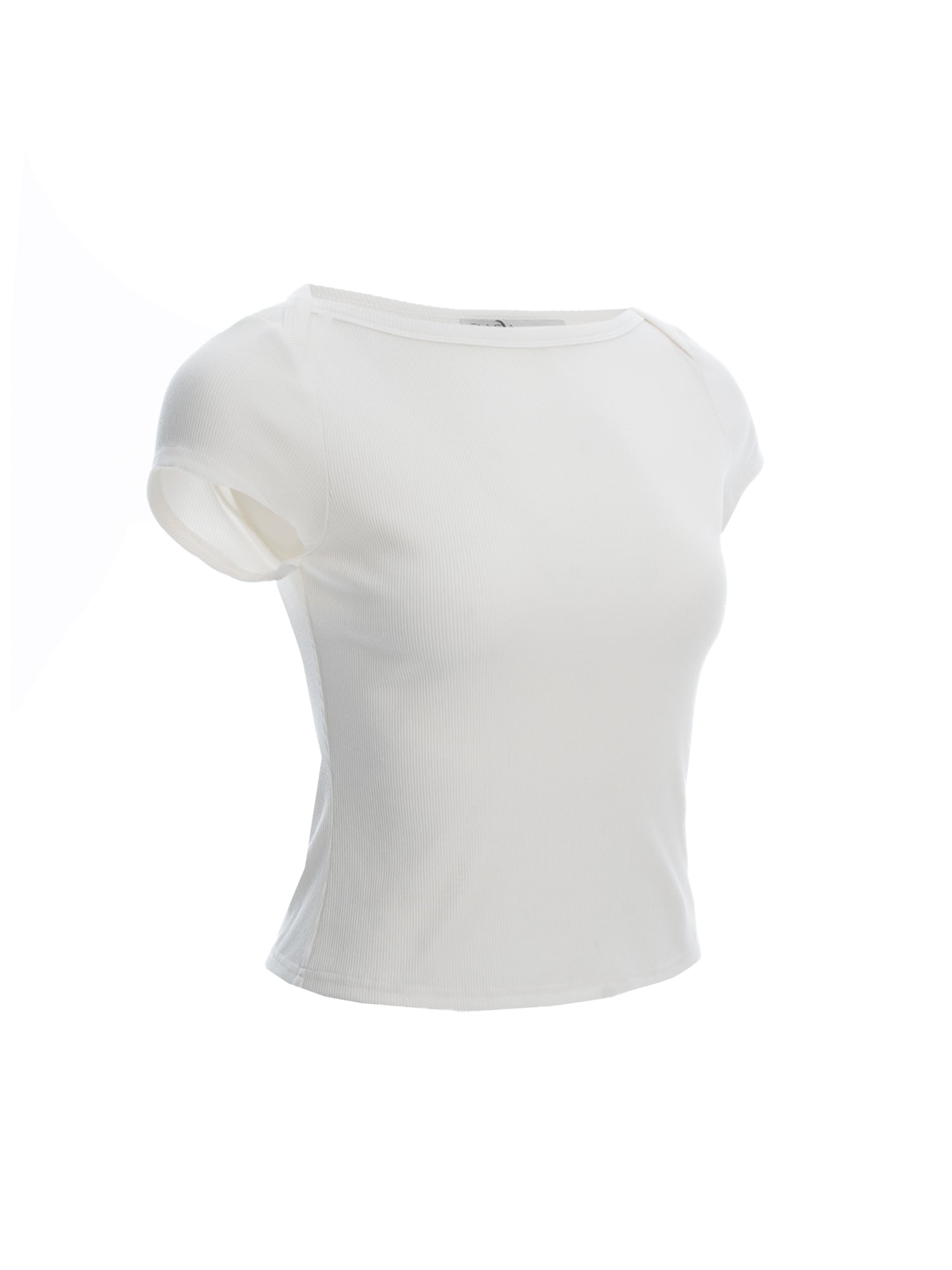 Ribbed Knit Short-Sleeve Boat Neck Top