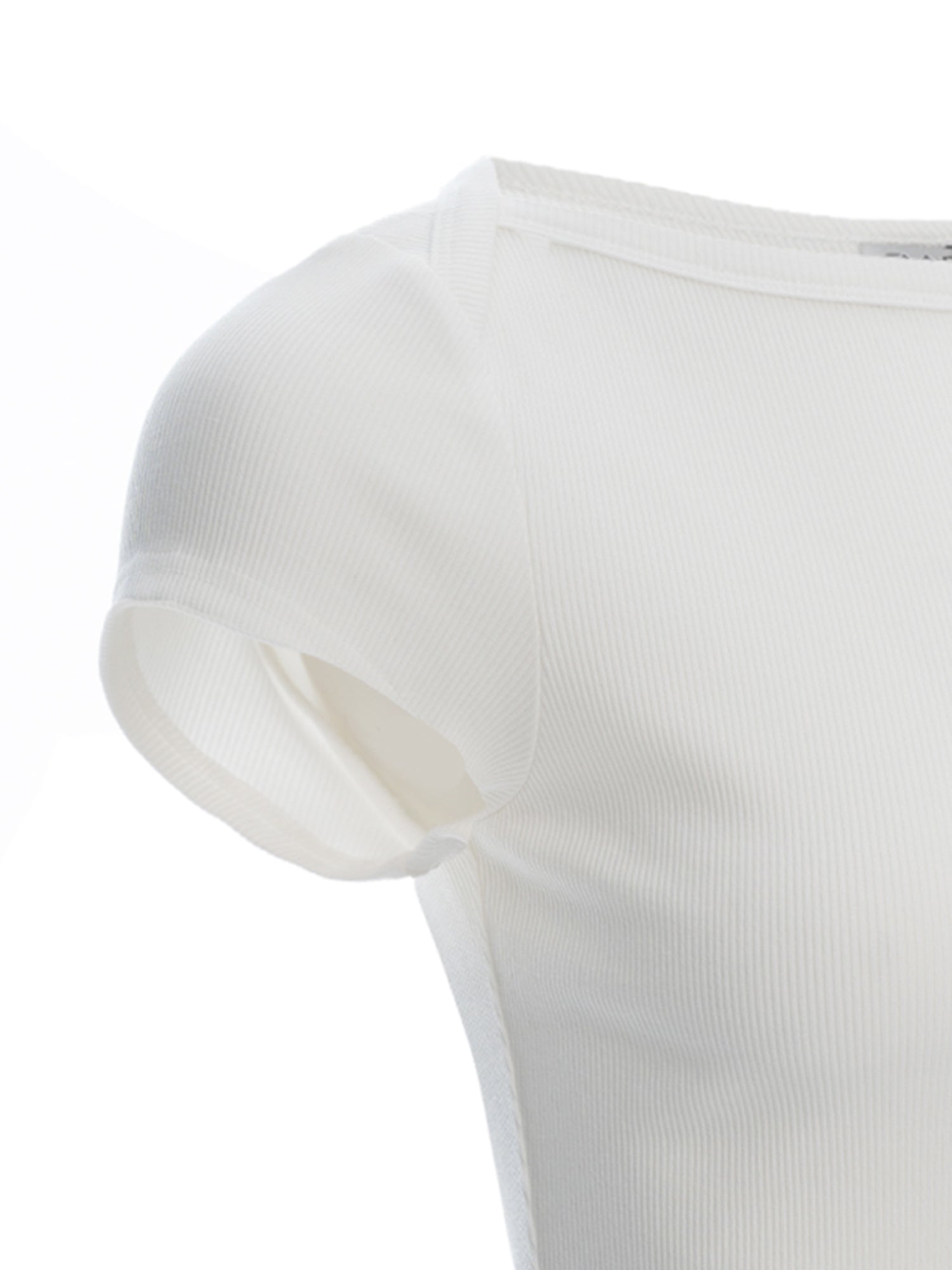 Ribbed Knit Short-Sleeve Boat Neck Top