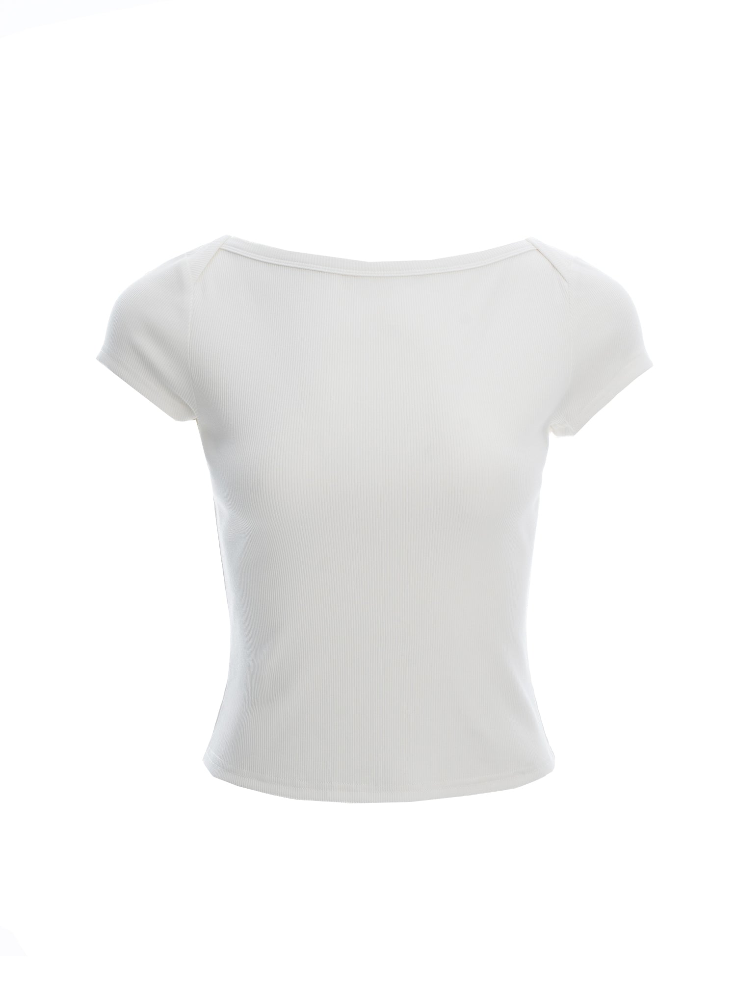 Ribbed Knit Short-Sleeve Boat Neck Top
