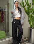 Wide-Leg Pleated Denim Pants