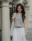 Collar Yarn Knit Drop Shoulder Top
