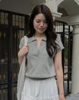 Collar Yarn Knit Drop Shoulder Top