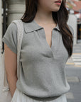 Collar Yarn Knit Drop Shoulder Top