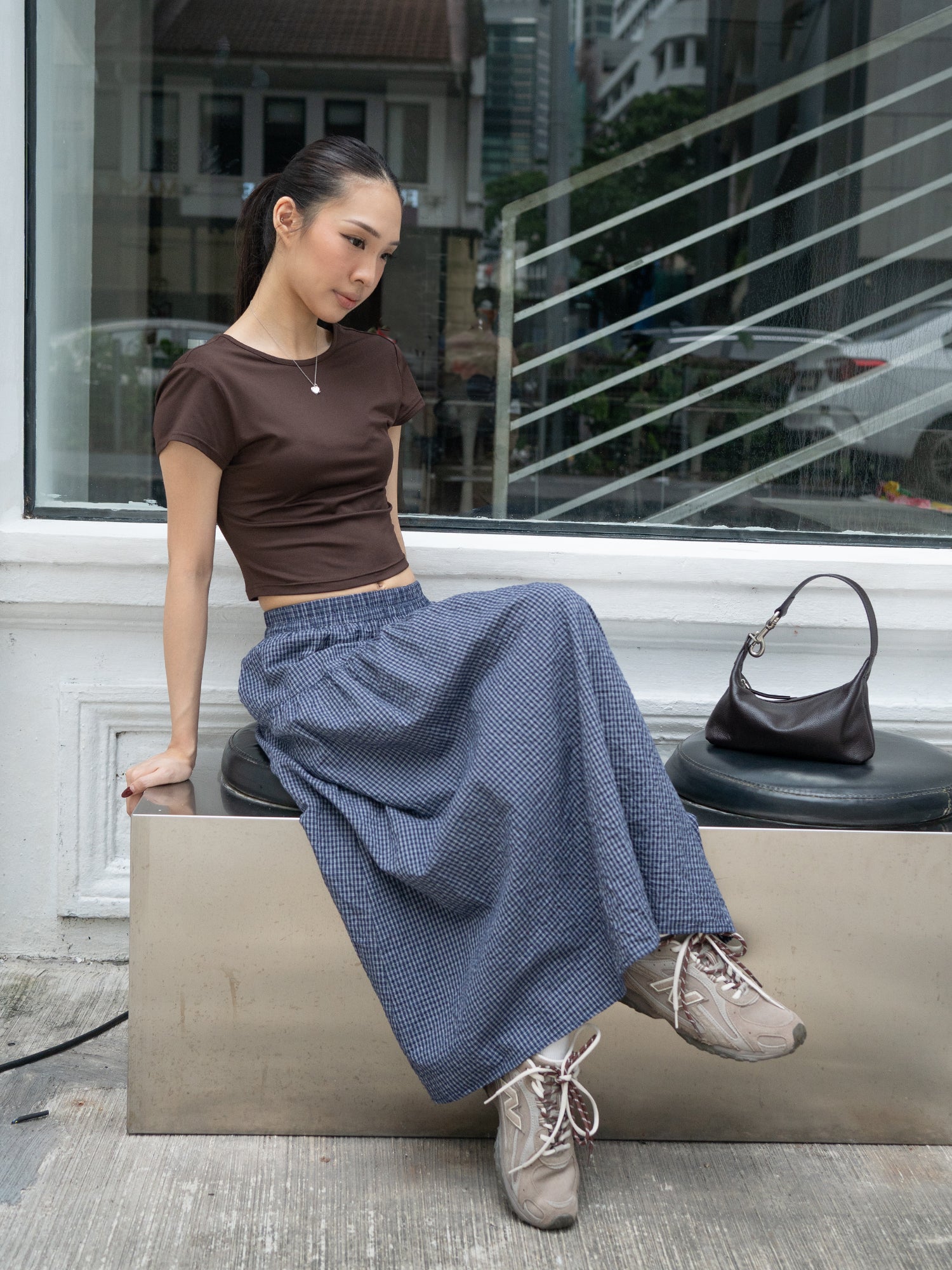 Checked Printed Seersucker Volume Skirt