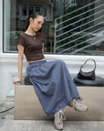 Checked Printed Seersucker Volume Skirt