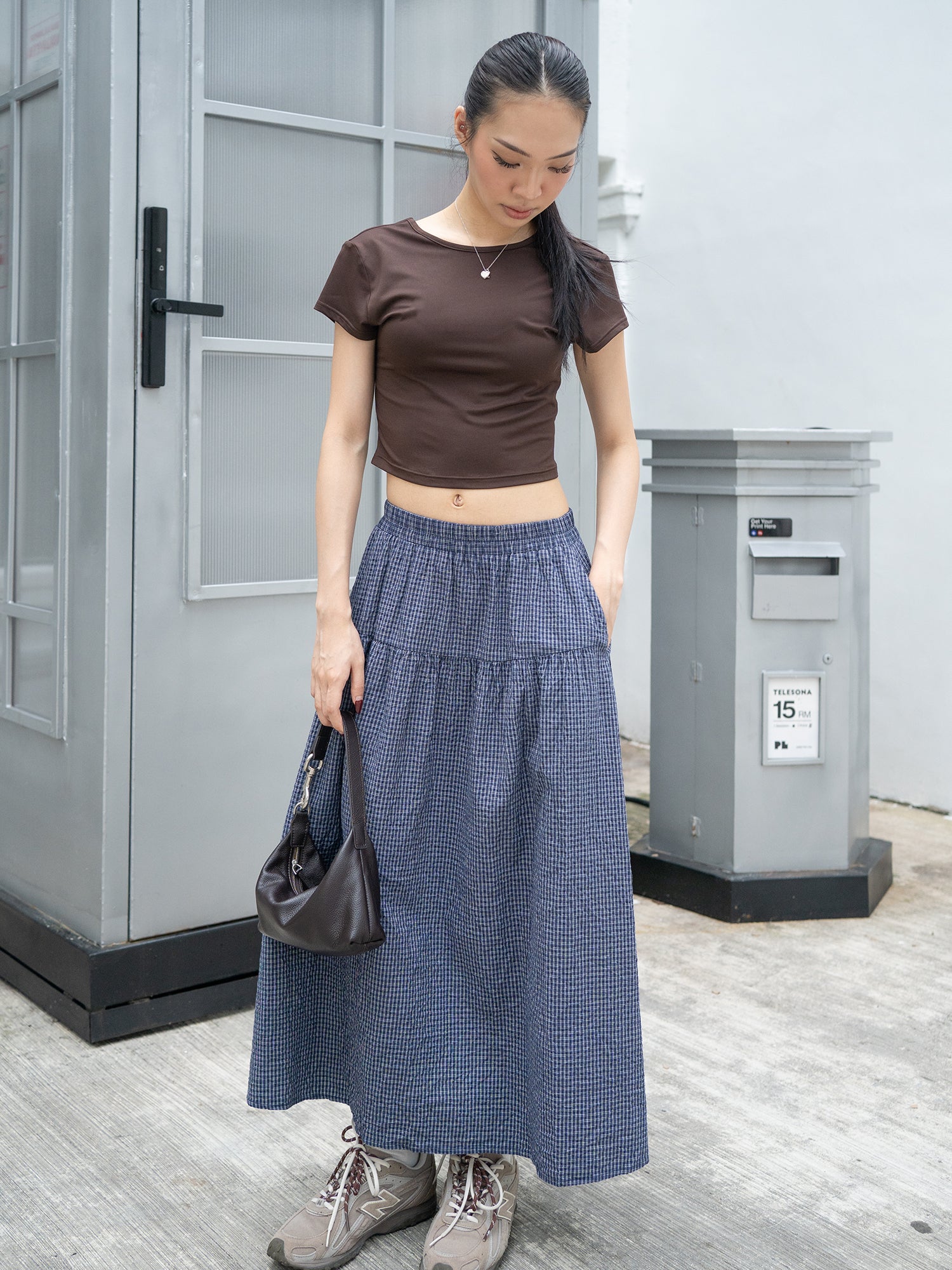 Checked Printed Seersucker Volume Skirt