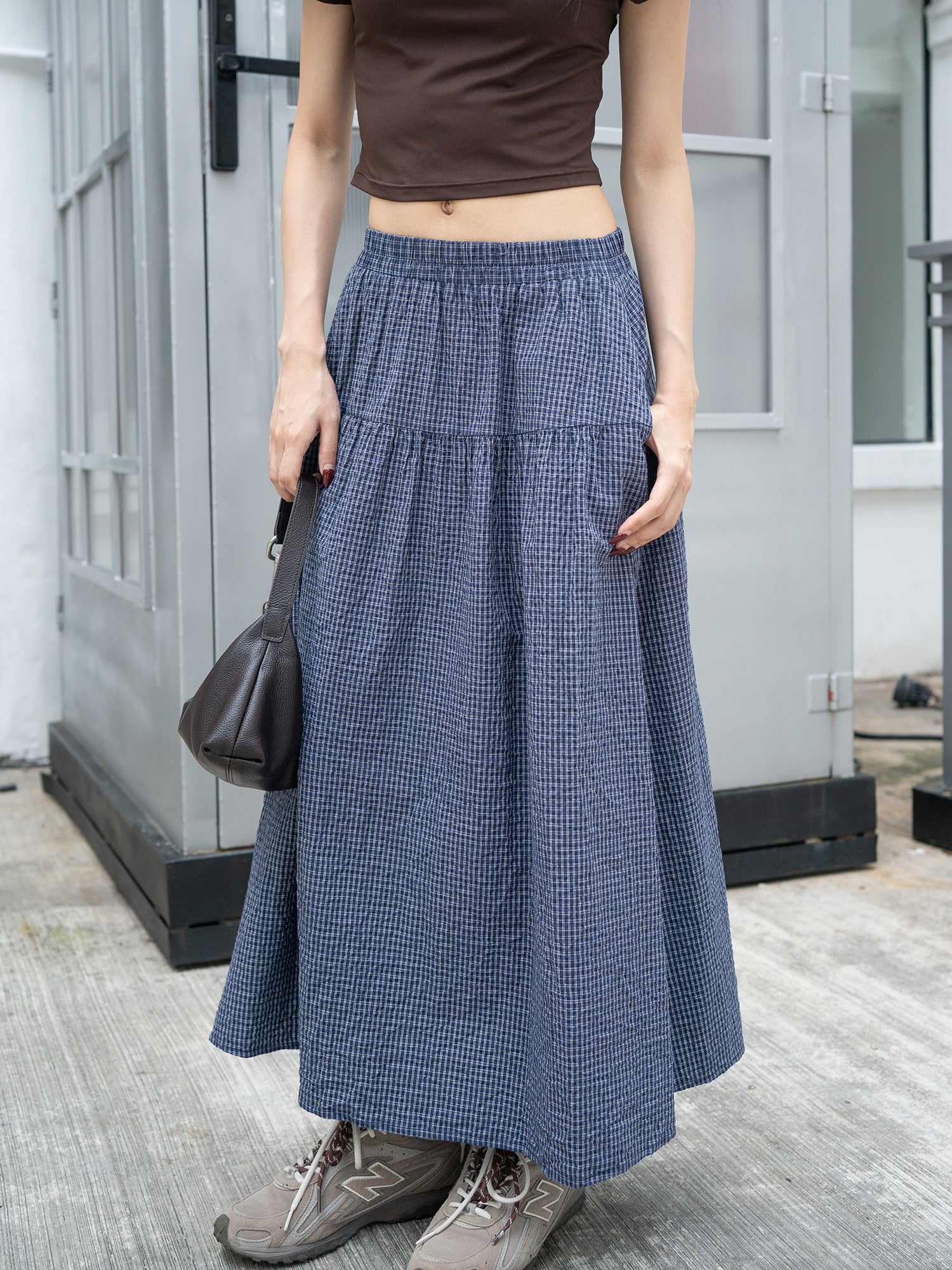 Checked Printed Seersucker Volume Skirt