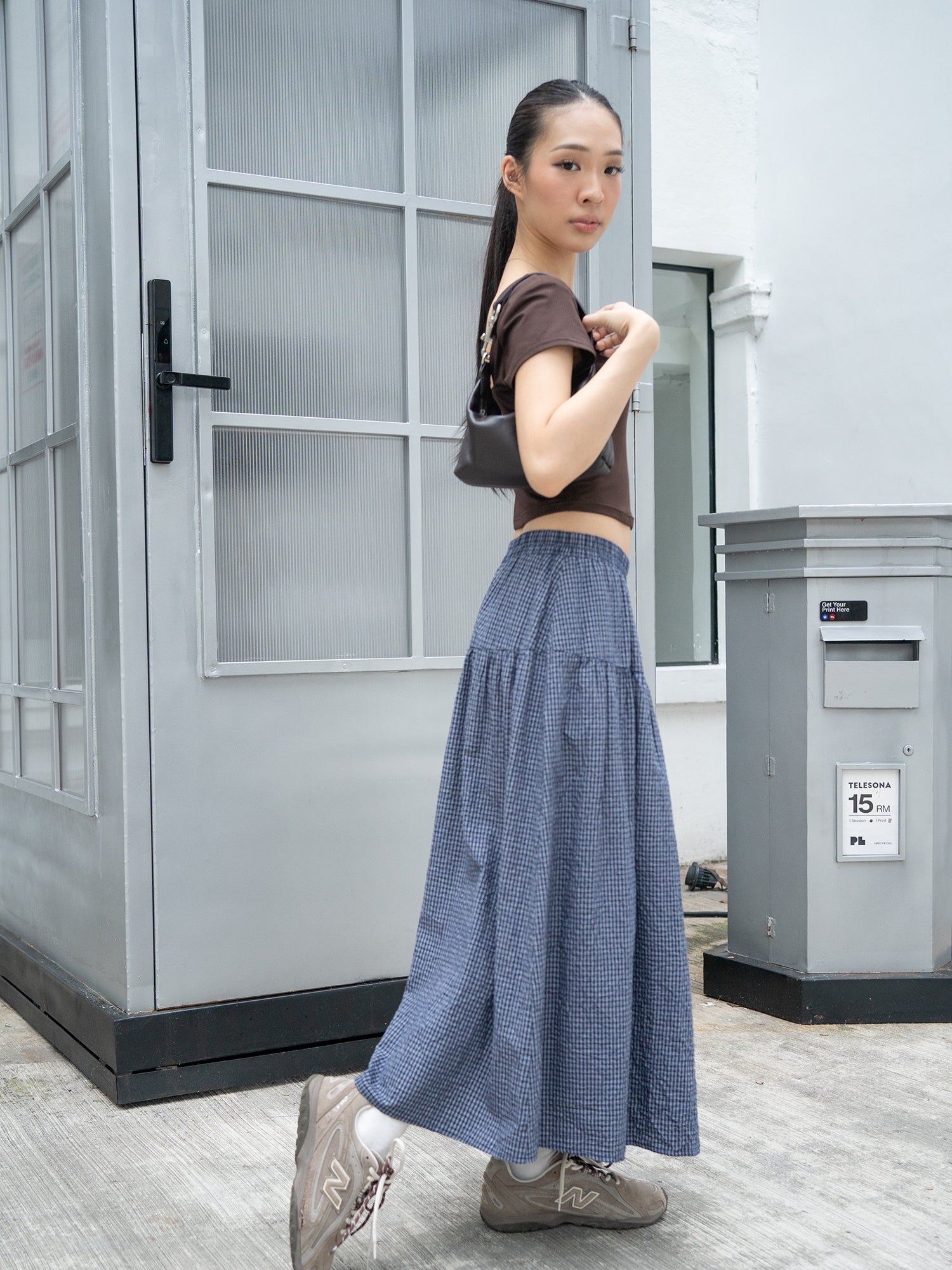 Checked Printed Seersucker Volume Skirt