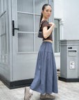 Checked Printed Seersucker Volume Skirt
