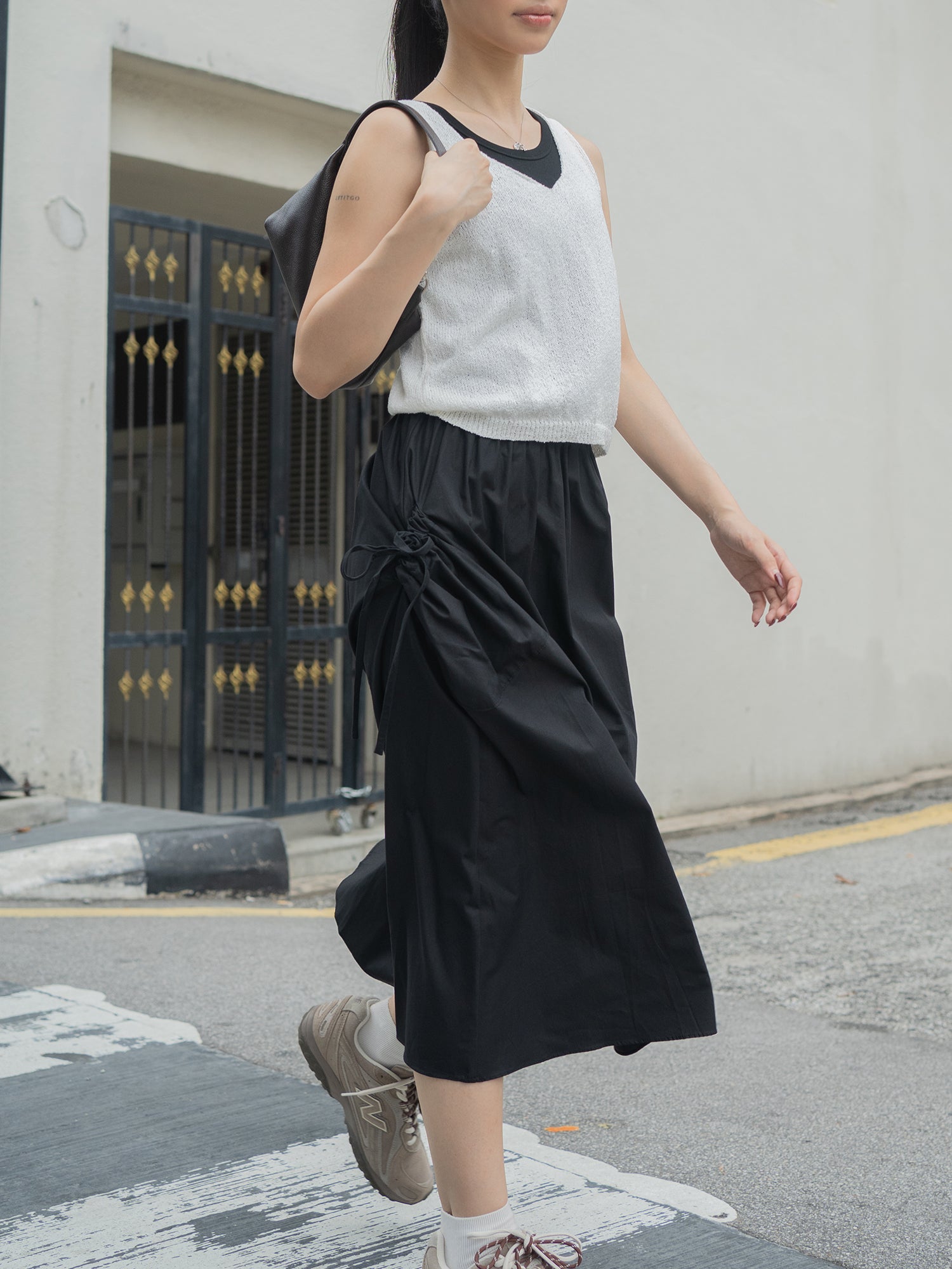 Side Pocket With Ribbon Tie Midi Skirt